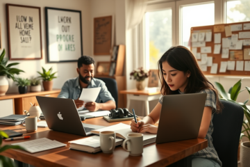 A freelancer reviewing tax credit options at a desk.