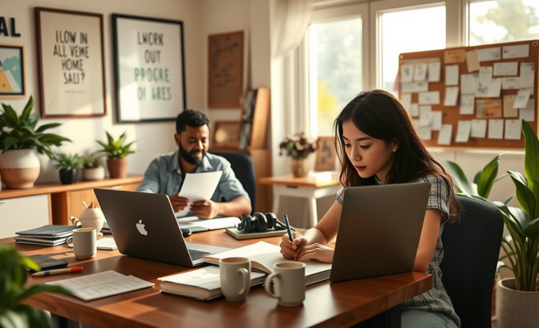 A freelancer reviewing tax credit options at a desk.