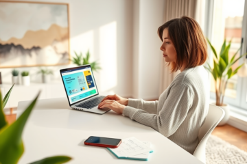 Illustration of digital credit access with security features like virtual credit cards and biometric authentication.