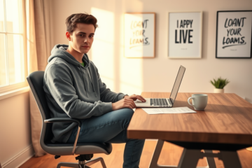 A person applying for a loan from home using a laptop.