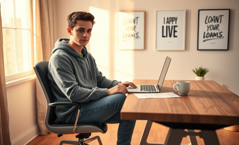 A person applying for a loan from home using a laptop.