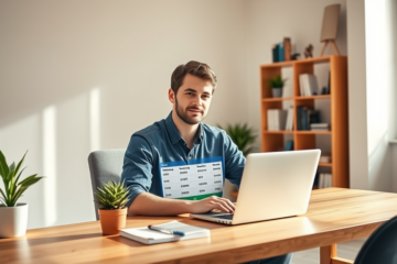 Illustration of a person applying for an online loan from the comfort of their home.