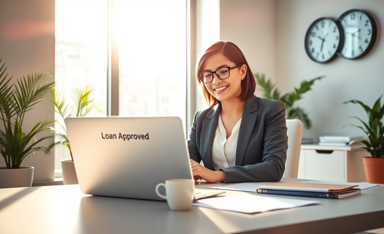 A person holding a phone with a loan approval message displayed, symbolizing quick and easy financing.