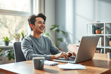 A person happily receiving approval for a loan online