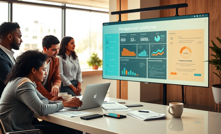 Illustration depicting the process of digital pre-approval for loans, showcasing technology and finance concepts.