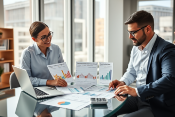 Ambiente de escritório moderno com pessoas analisando ofertas de empréstimo do Prosper Marketplace para comparar e economizar