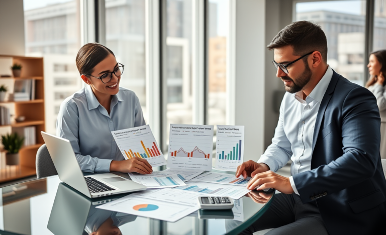 Ambiente de escritório moderno com pessoas analisando ofertas de empréstimo do Prosper Marketplace para comparar e economizar