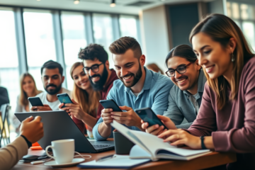 Pessoas diversas comprando ingressos Copa do Mundo 2026 com segurança em um ambiente urbano moderno, usando smartphones e laptops