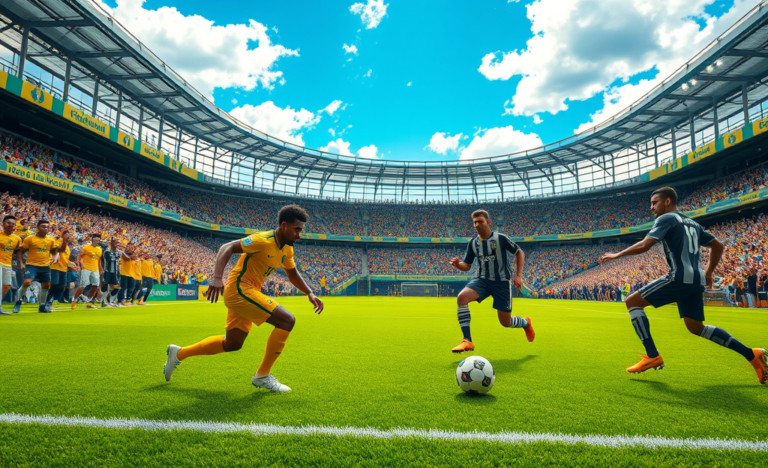 Torcida vibrante e jogadores em ação na disputa entre Cuiabá e América-MG em estádio durante partida de futebol em 2026
